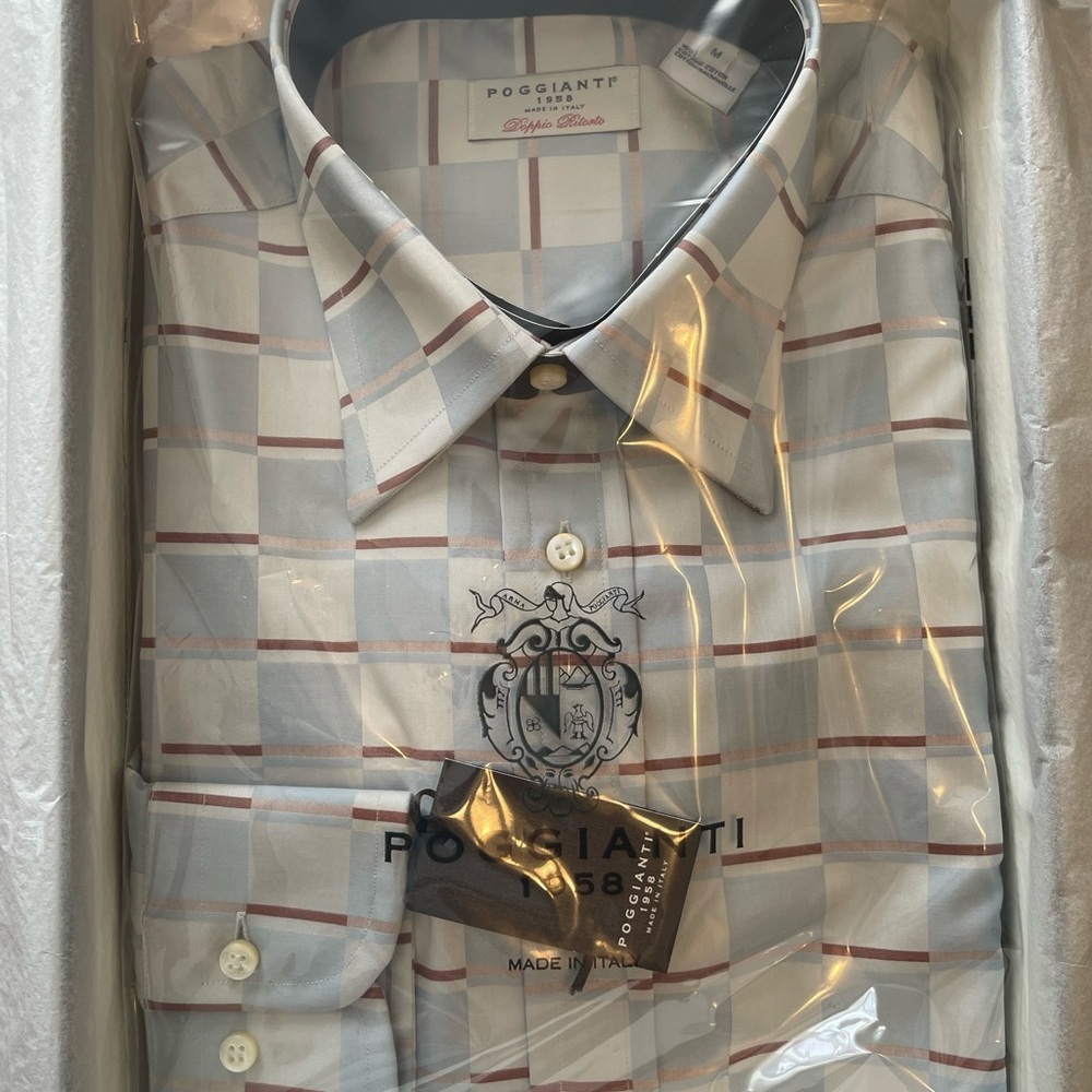 Men's Blue and Brown Checkered Poggianti 1956 Shirt